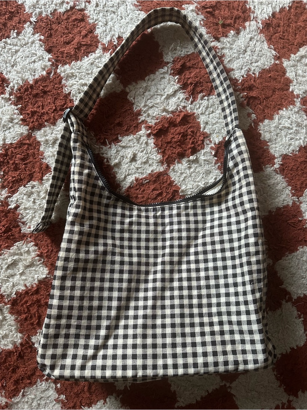 BAGGU Black and White Gingham Shoulder Bag Large